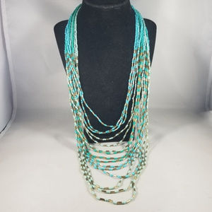 Blue Gold Bead Multi Strand Necklace Boho